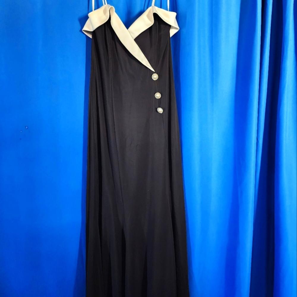 1990 vintage Betsy & Adam Blk & WHT Tuxedo Gown Dress
